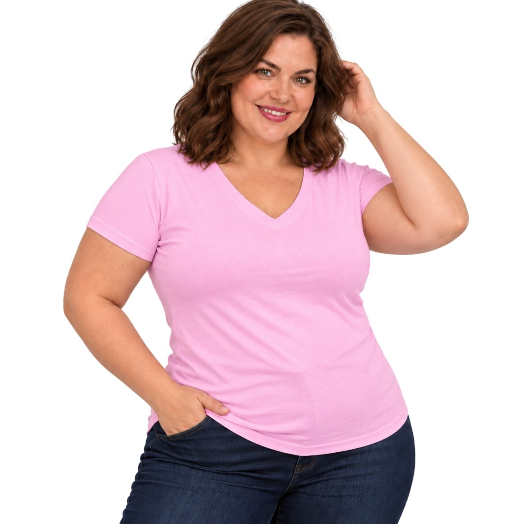 Blusa Feminina Plus Size Decote V Manga Curta Viscolycra Confort�vel G1 ao G4 3013.6.C3-CE
