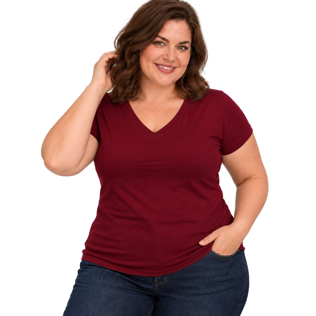 Blusa Feminina Plus Size Decote V Manga Curta Viscolycra Confort�vel G1 ao G4 3013.6.C3