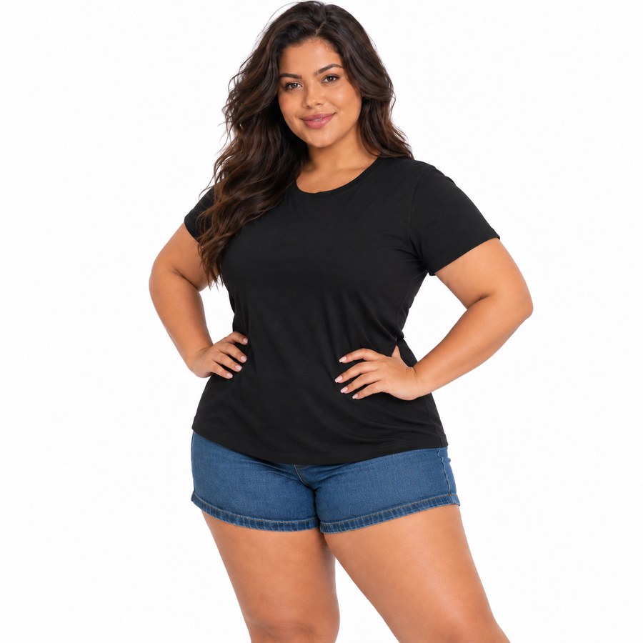 Blusa Feminina Plus Size Gola Redonda Manga Curta Viscolycra Confort�vel G1 ao G4 3013.C1