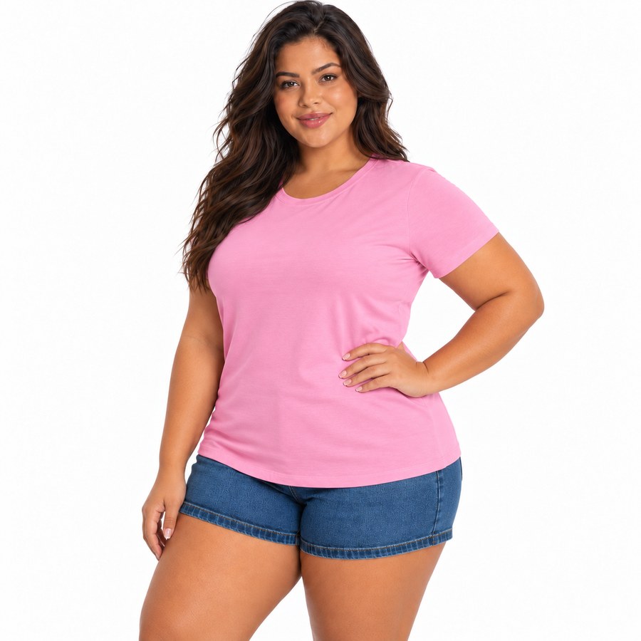 Blusa Feminina Plus Size Gola Redonda Manga Curta Viscolycra Confort�vel G1 ao G4 3013.C1-CE